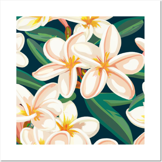 Enchanting White Blooms on Deep Green Leaves Wall Art by Sevendise